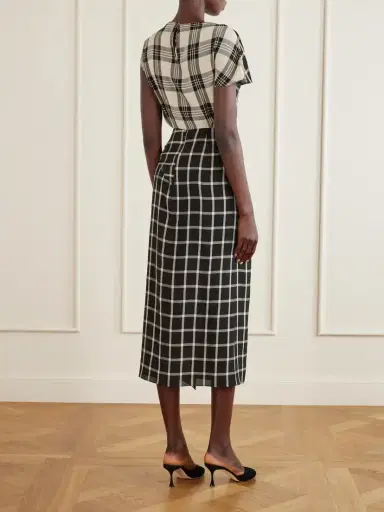 Erdem Draped Checked Crinkled-satin Midi Skirt | Thumbnail 4 Erdem Draped Checked Crinkled-satin Midi Skirt | Thumbnail 4
