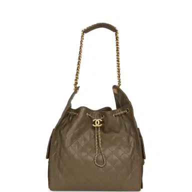 Chanel Chanel Medium 25 Hobo Bag Dark Khaki Caviar Antique Gold Hardware | Thumbnail 7