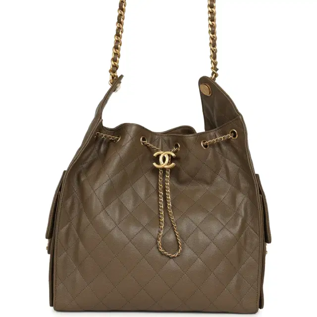 Chanel Chanel Medium 25 Hobo Bag Dark Khaki Caviar Antique Gold Hardware