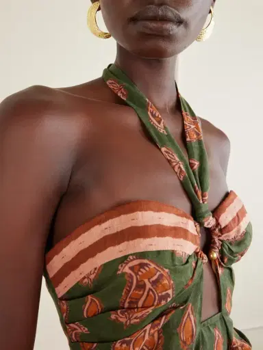 Johanna Ortiz Desert Heart Embellished Printed Cut-out Linen Maxi Dress | Thumbnail 4
