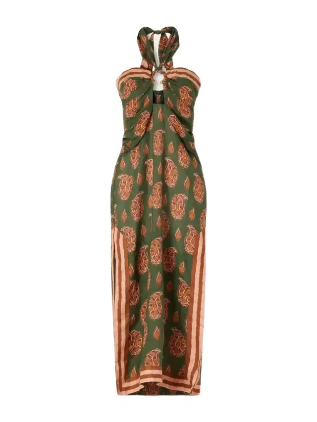 Johanna Ortiz Desert Heart Embellished Printed Cut-out Linen Maxi Dress