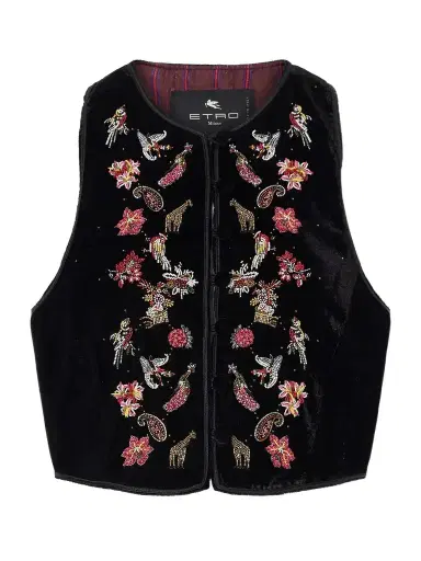 Etro Bead-embellished Cropped Velvet Vest | Thumbnail 1 Etro Bead-embellished Cropped Velvet Vest | Thumbnail 1