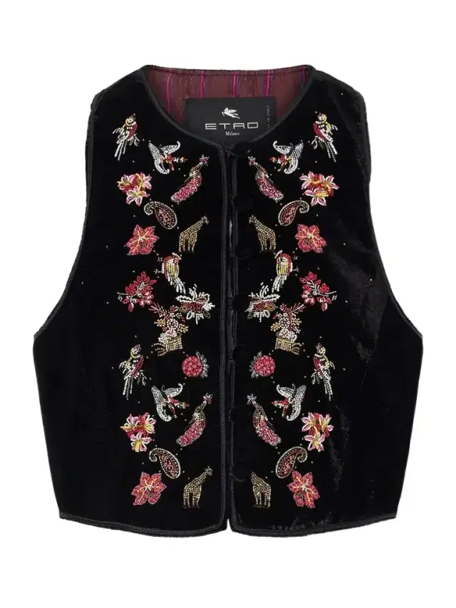 Etro Bead-embellished Cropped Velvet Vest
