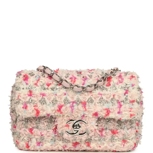 Chanel Chanel Mini Rectangular Flap Bag Pink, Multicolored Tweed Bouclé Silver Hardware