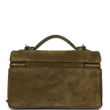Chanel Chanel Top Handle Long Vanity Case with Chain Dark Khaki Suede Gold Hardware | Thumbnail 3
