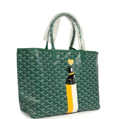 goyard Goyard Goyardine Hand-Painted Dog Green Saint Louis PM Tote Bag Palladium Hardware | Thumbnail 2