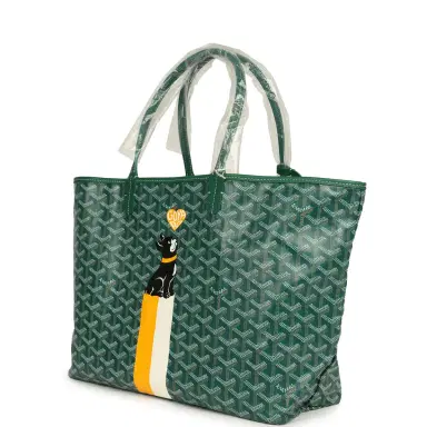 goyard Goyard Goyardine Hand-Painted Dog Green Saint Louis PM Tote Bag Palladium Hardware | Thumbnail 5