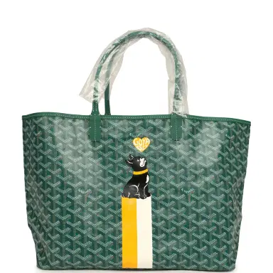 goyard Goyard Goyardine Hand-Painted Dog Green Saint Louis PM Tote Bag Palladium Hardware | Thumbnail 1