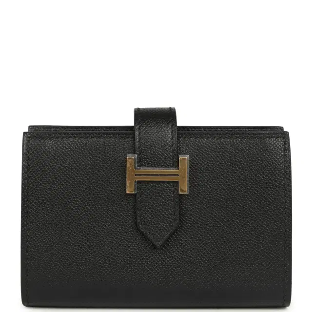 HERMÈS Hermes Bearn Mini Wallet Black Madame Gold Hardware