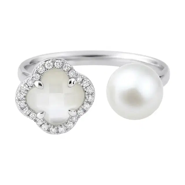 Morganne Bello Morganne Bello Victoria Pearls 18K White Gold Pearl & Diamond Open Ring 3061WB21 - by The Solist