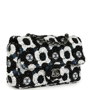 Chanel Pre-owned Chanel Mini Rectangular Flower Flap Bag Black, Navy, White Sequin Ruthenium Hardware | Thumbnail 2 Chanel Pre-owned Chanel Mini Rectangular Flower Flap Bag Black, Navy, White Sequin Ruthenium Hardware | Thumbnail 2