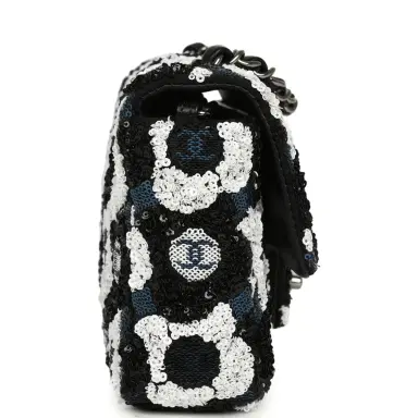 Chanel Pre-owned Chanel Mini Rectangular Flower Flap Bag Black, Navy, White Sequin Ruthenium Hardware | Thumbnail 3 Chanel Pre-owned Chanel Mini Rectangular Flower Flap Bag Black, Navy, White Sequin Ruthenium Hardware | Thumbnail 3