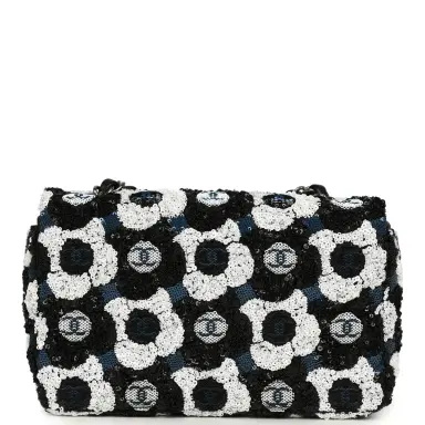 Chanel Pre-owned Chanel Mini Rectangular Flower Flap Bag Black, Navy, White Sequin Ruthenium Hardware | Thumbnail 4 Chanel Pre-owned Chanel Mini Rectangular Flower Flap Bag Black, Navy, White Sequin Ruthenium Hardware | Thumbnail 4