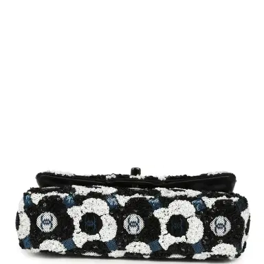 Chanel Pre-owned Chanel Mini Rectangular Flower Flap Bag Black, Navy, White Sequin Ruthenium Hardware | Thumbnail 6 Chanel Pre-owned Chanel Mini Rectangular Flower Flap Bag Black, Navy, White Sequin Ruthenium Hardware | Thumbnail 6