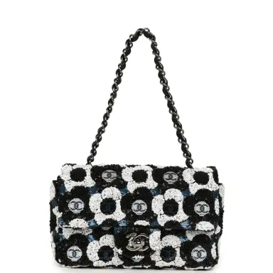 Chanel Pre-owned Chanel Mini Rectangular Flower Flap Bag Black, Navy, White Sequin Ruthenium Hardware | Thumbnail 7 Chanel Pre-owned Chanel Mini Rectangular Flower Flap Bag Black, Navy, White Sequin Ruthenium Hardware | Thumbnail 7