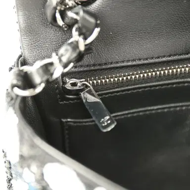 Chanel Pre-owned Chanel Mini Rectangular Flower Flap Bag Black, Navy, White Sequin Ruthenium Hardware | Thumbnail 10 Chanel Pre-owned Chanel Mini Rectangular Flower Flap Bag Black, Navy, White Sequin Ruthenium Hardware | Thumbnail 10