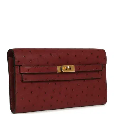 HERMÈS Pre-owned Hermes Kelly Wallet To Go Rouge H Ostrich Gold Hardware | Thumbnail 2