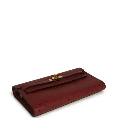 HERMÈS Pre-owned Hermes Kelly Wallet To Go Rouge H Ostrich Gold Hardware | Thumbnail 3
