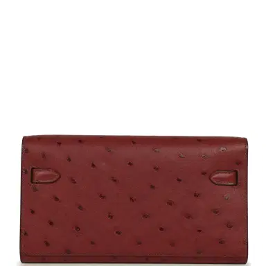 HERMÈS Pre-owned Hermes Kelly Wallet To Go Rouge H Ostrich Gold Hardware | Thumbnail 4