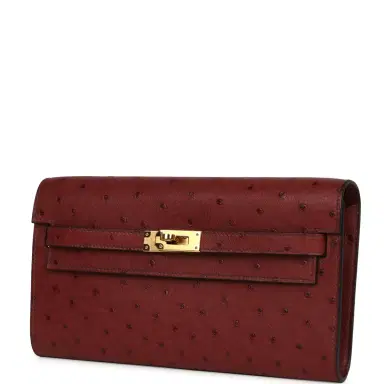 HERMÈS Pre-owned Hermes Kelly Wallet To Go Rouge H Ostrich Gold Hardware | Thumbnail 6