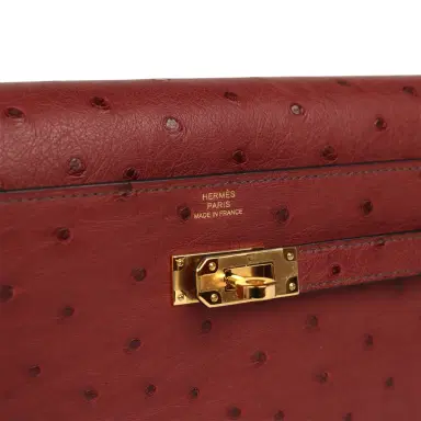 HERMÈS Pre-owned Hermes Kelly Wallet To Go Rouge H Ostrich Gold Hardware | Thumbnail 7