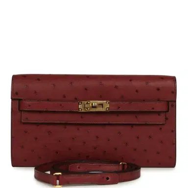 HERMÈS Pre-owned Hermes Kelly Wallet To Go Rouge H Ostrich Gold Hardware | Thumbnail 1