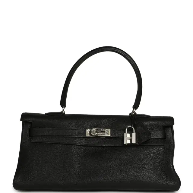 HERMÈS Vintage Hermes Shoulder Kelly 42 JPG Black Clemence Palladium Hardware