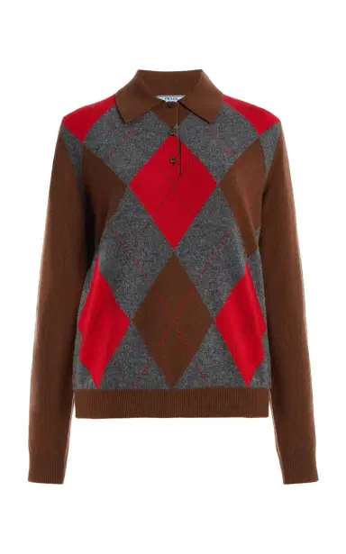 Prada Argyle Cashmere Polo | Thumbnail 1 Prada Argyle Cashmere Polo | Thumbnail 1