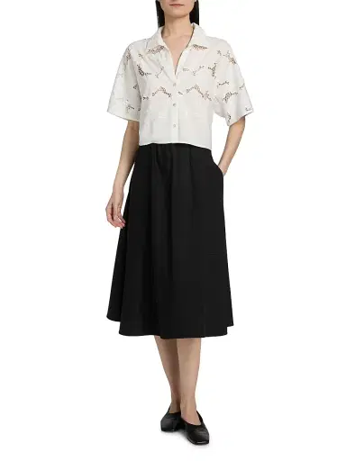 Vince Women's Lace Short-Sleeve Crop Shirt - Off White - Size XXS | Thumbnail 2 Vince Women's Lace Short-Sleeve Crop Shirt - Off White - Size XXS | Thumbnail 2