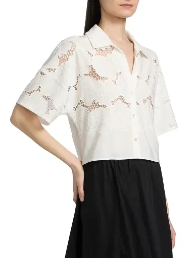 Vince Women's Lace Short-Sleeve Crop Shirt - Off White - Size XXS | Thumbnail 4 Vince Women's Lace Short-Sleeve Crop Shirt - Off White - Size XXS | Thumbnail 4