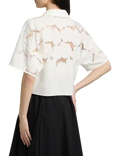 Vince Women's Lace Short-Sleeve Crop Shirt - Off White - Size XXS | Thumbnail 5 Vince Women's Lace Short-Sleeve Crop Shirt - Off White - Size XXS | Thumbnail 5
