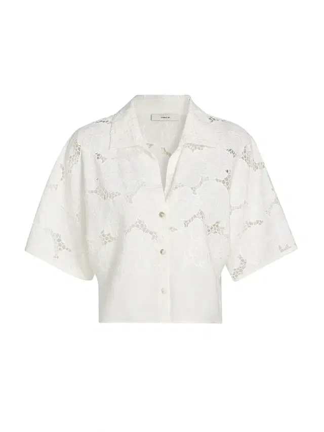 Vince Women's Lace Short-Sleeve Crop Shirt - Off White