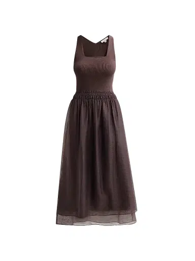 Vince Women's Squareneck Mixed Media Midi Dress | Thumbnail 1