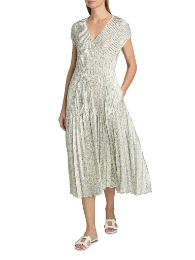 Vince Women's Citrine Bloom Pleated Midi Dress - Off White Sun - Size XXS | Thumbnail 2