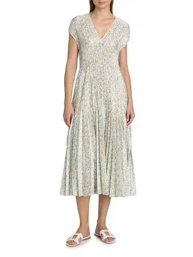 Vince Women's Citrine Bloom Pleated Midi Dress - Off White Sun - Size XXS | Thumbnail 3