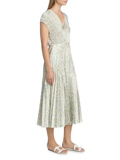 Vince Women's Citrine Bloom Pleated Midi Dress - Off White Sun - Size XXS | Thumbnail 4