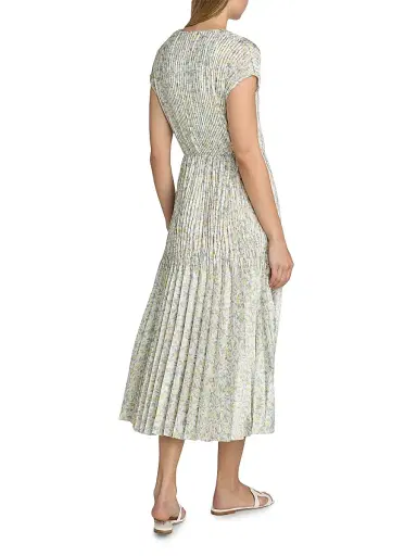 Vince Women's Citrine Bloom Pleated Midi Dress - Off White Sun - Size XXS | Thumbnail 5