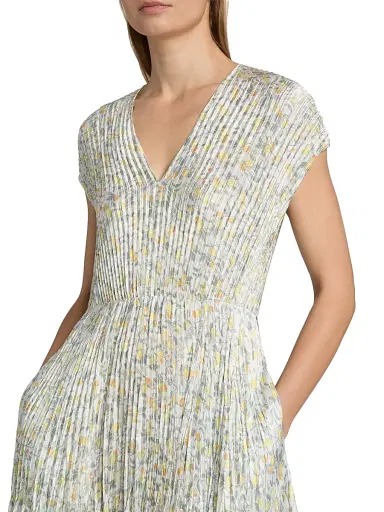 Vince Women's Citrine Bloom Pleated Midi Dress - Off White Sun - Size XXS | Thumbnail 6