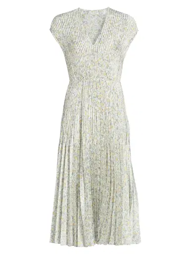 Vince Women's Citrine Bloom Pleated Midi Dress - Off White Sun - Size XXS | Thumbnail 1