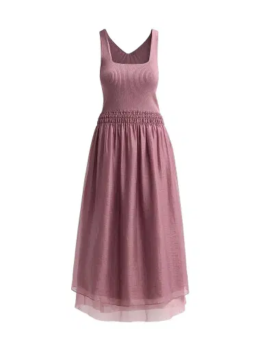 Vince Women's Squareneck Mixed Media Midi Dress | Thumbnail 1 Vince Women's Squareneck Mixed Media Midi Dress | Thumbnail 1