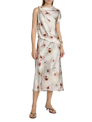 Vince Women's Watercolor Floral Slip Midi Skirt - Soft Peony - Size XXS | Thumbnail 2