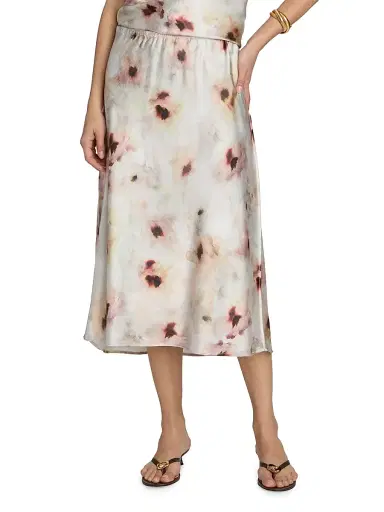 Vince Women's Watercolor Floral Slip Midi Skirt - Soft Peony - Size XXS | Thumbnail 3