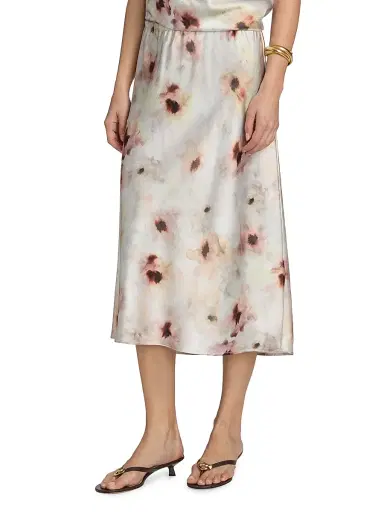 Vince Women's Watercolor Floral Slip Midi Skirt - Soft Peony - Size XXS | Thumbnail 4
