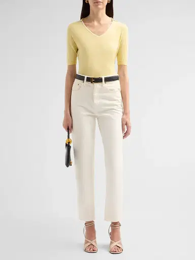 Vince Women's Tipped Cotton-Cashmere Knit Polo Top | Thumbnail 2
