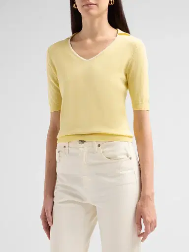 Vince Women's Tipped Cotton-Cashmere Knit Polo Top | Thumbnail 4
