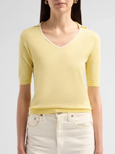 Vince Women's Tipped Cotton-Cashmere Knit Polo Top | Thumbnail 5