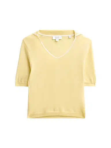 Vince Women's Tipped Cotton-Cashmere Knit Polo Top | Thumbnail 1