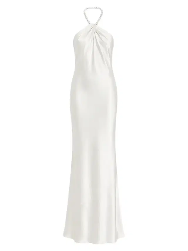 Retrofête Women's Anat Satin Beaded Halter Dress - Cream