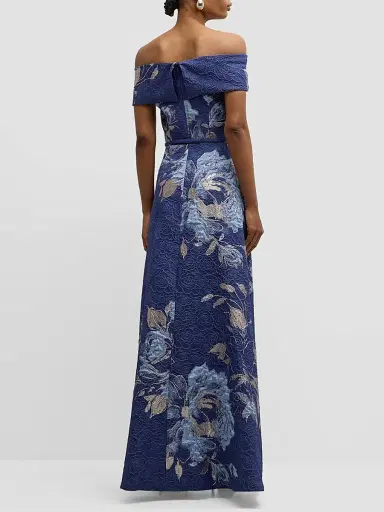 Teri Jon by Rickie Freeman Women's Floral Off-The-Shoulder Gown - Blue Multi | Thumbnail 3 Teri Jon by Rickie Freeman Women's Floral Off-The-Shoulder Gown - Blue Multi | Thumbnail 3