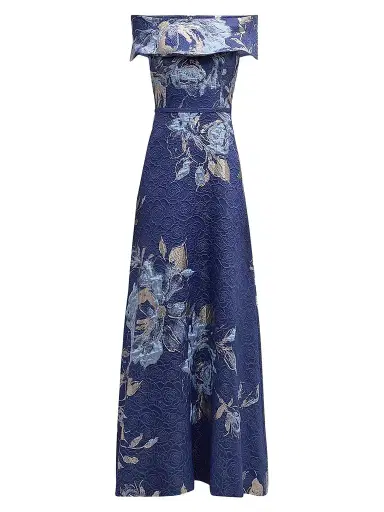 Teri Jon by Rickie Freeman Women's Floral Off-The-Shoulder Gown - Blue Multi | Thumbnail 1 Teri Jon by Rickie Freeman Women's Floral Off-The-Shoulder Gown - Blue Multi | Thumbnail 1